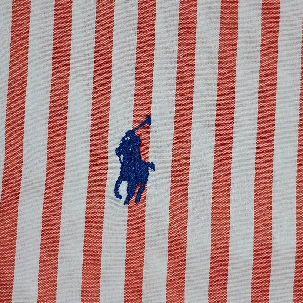 Polo Ralph Lauren Blake Mens XXL Coral White Striped Cotton Button Down Shirt - Picture 2 of 12